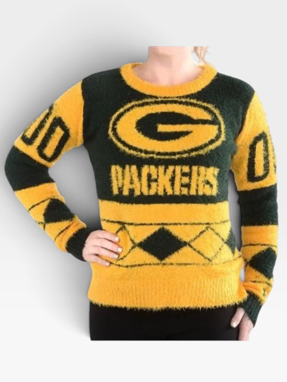 New NFL Team Apparel Green Bay Packers Fuzzy Sweater